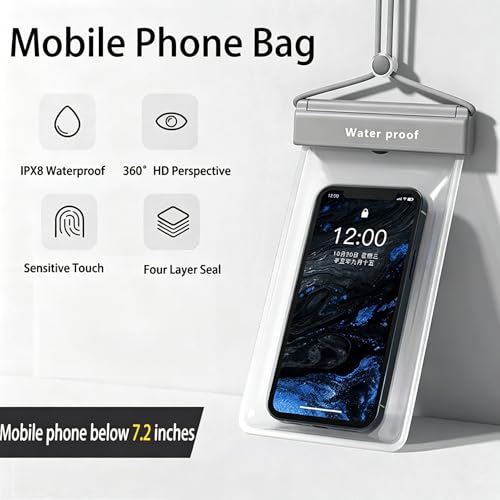 3-in-1 Swim Beach Gym Gear Set.Mesh Drawstring Backpack + Microfiber Beach Towel + Waterproof Phone Pouch, for Swimming, Gym - color: Grey