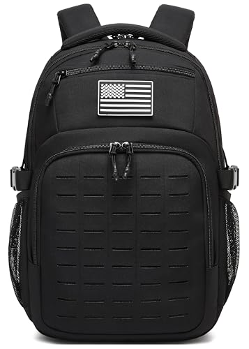 Wotony Military tactical backpack Laser-Cut MOLLE Webbing, backpack for men black small tactical assault bag (Black, 18.5 inch) - color: Black, size: 18.5 inch