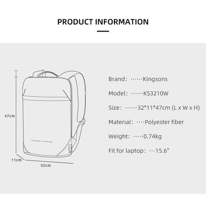 Kingsons 15.6 Inch Laptop Backpack Business for Men/Women,Travel Anti-Theft Slim Backpack with USB Charging Port and RFID Pocket Lightweight School Computer Bookbag Large Capacity Water Resistant - color: Ks3210w