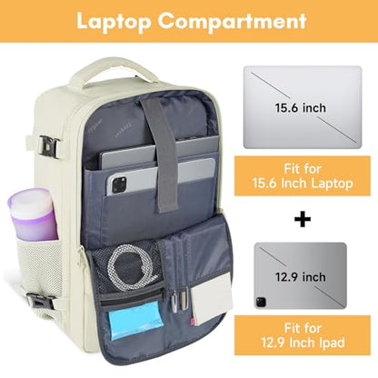 Taygeer Travel Backpack for Women, Carry On Backpack with Shoe Pouch, TSA 15.6" Laptop Back Pack Flight Approved, College Gym Bag Casual Daypack for Weekender Business Hiking,Beige | TSA 15.6" Laptop Back Pack Flight Approved, College Gym Bag Casual Daypa