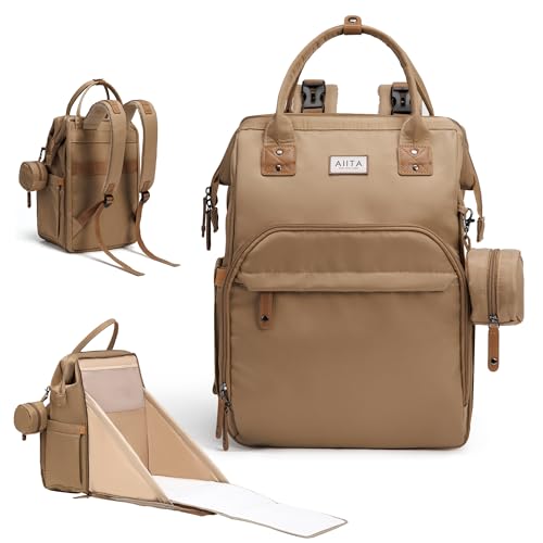 Diaper Bag Backpack, Multifunction Diaper Bag with Changing Station, Stylish Baby Bags, Large Unisex Diaper Backpack for Mom and Dad, Baby Registry Search, Portable Changing Pad – Coffee Brown - color: Coffee Brown
