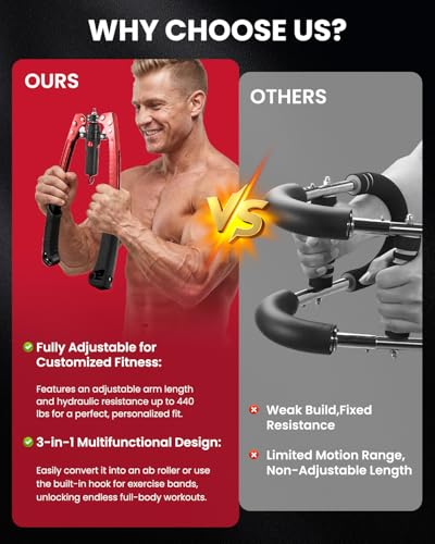 SAKER Twister Arm Trainer, Adjustable Hydraulic Home Gym Equipment for Strength Training, 22-440Lbs Chest Expander with Ab Roller Wheel, Workout Equipment for Men & Women, Arms Chest Core - style: RED