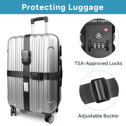 Travel Inspira TSA Accepted Luggage Straps Cross Belt for 20-28 Inch Suitcases Adjustable 103-200cm (40-79 Inch) Nylon Webbing with ABS Quick Release Buckle - color: Cross Black-New
