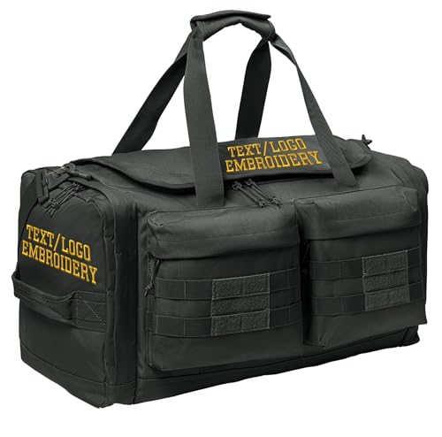 Tactical Gear bag Heavy Duty Duffel Gym bag/Tactical Backpack Custom Embroidered with your own text (Charcoal - Duffel Bag) - color: Charcoal - Duffel Bag