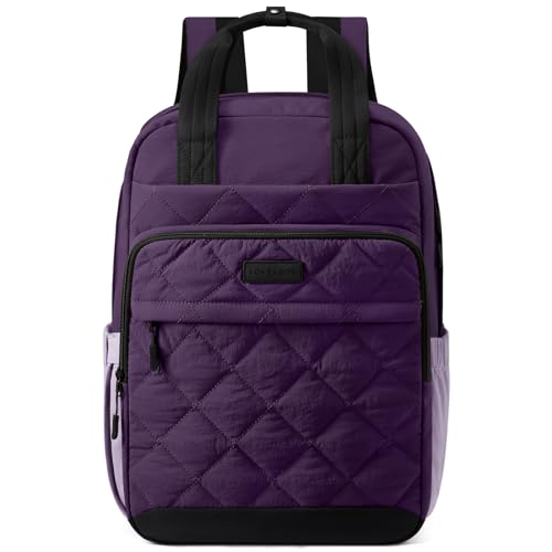 LOVEVOOK Puffer Backpack for Women Fits 15.6 Inch Laptop, Quilted Travel Backpacks Purse with Large Cup Holder, Teacher Computer Work Bags College Shool Bookbag, Puffy Carry On Personal Item Bag - color: Purple/Black, size: 15.6 inch