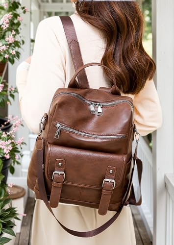 Fashion PU Leather Backpack Purse for Women Travel Backpack Bag with Tassel Ladies Shoulder Handbags Casual Daypack - color: Dark Brown