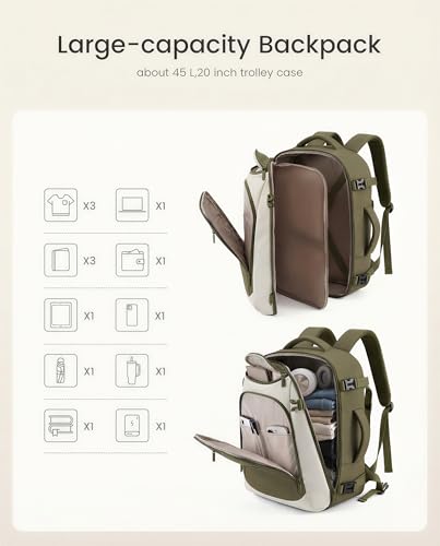 LOVEVOOK 40L Travel Backpack for Women & Men,Airline Approved Carry On Backpack with 3 Packing Cubes,TSA Waterproof Personal Item Bag,Weekender Overnight Essentials Backpacks fits 18" Laptop - color: Green/White, size: 40L-4PCS
