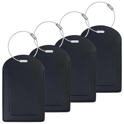 Gloppie Luggage Tags 4 Pack TSA Approved Luggage Tag for Suitcase PU Leather Travel Bag Tags Name Tags with Privacy Cover Black - color: Black