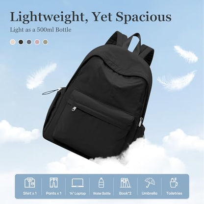 Simple Black School Backpack For Women Men Aesthetic Medium Backpack Lightweight Casual Daypack College Backpacks Cute Bookbag for Teens Girls Boys Basic Bagpack - color: Black