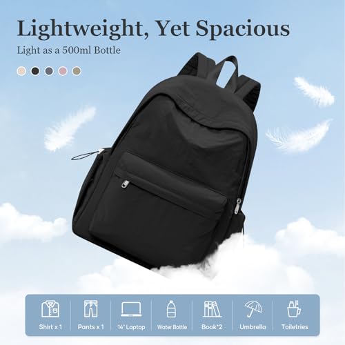 Simple Black School Backpack For Women Men Aesthetic Medium Backpack Lightweight Casual Daypack College Backpacks Cute Bookbag for Teens Girls Boys Basic Bagpack - color: Black