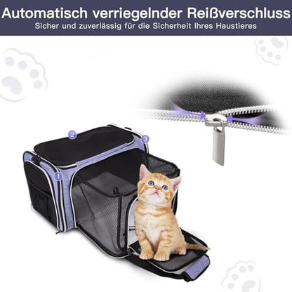 BAGLHER Cat Carrier Bag,Airline Approved Pet Carrier Soft Side Pet Travel 5 Sides Open Doors 3 Sides Expandable Foldable Dog Carrier with Fleece Pad - color: Purple, size: 17.5"L x 12.0"W x 11.5"H