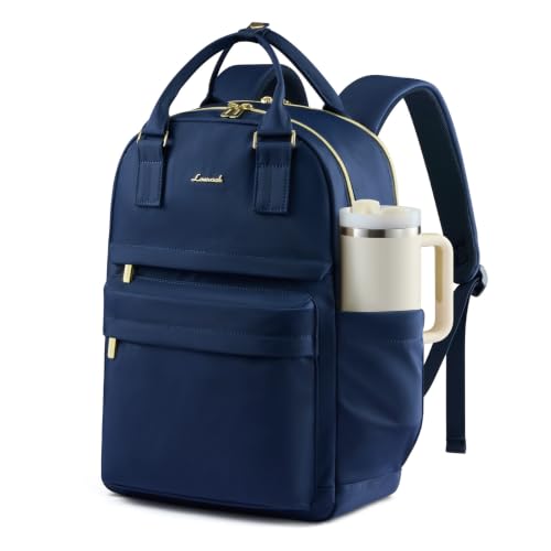 LOVEVOOK Laptop Backpack for Women with Giant Tumbler Holder Pocket, 15.6 inch Laptop Computer Bag Travel Backpack Purse, Waterproof Work Nurse Teacher Bag College School - color: Navy, size: 15.6 Inch-cup