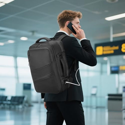 Travel Backpack for Men, 18 Inch Carry on Laptop Backpack with USB A/C Port, 40L Expandable TSA Flight Approved Bag Pack, Black, Black - color: Black