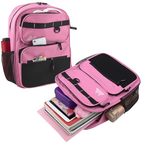 Summit Ridge Travel Backpack for Men and Women, Spacious Work Daypack with Water Bottle Pockets (Pink) - color: Pink