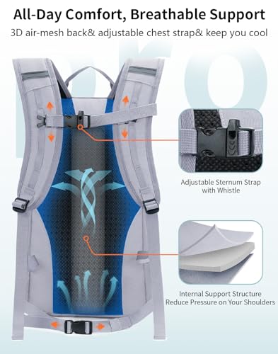ECOHUB Small Hiking Backpack for Men Women, 20L Lightweight Travel Backpacks Water Resistant Camping Cycling Hiking Daypack - color: Grey