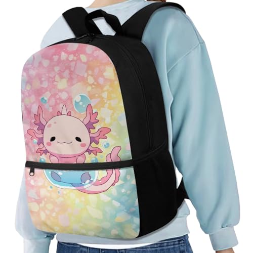 Axolotl Backpack for Girls Boys Soft School Backpacks Bookbag with Lunch Bag Handbag Shoulder Bag and Pencil Case Travel Daypack 3 PCS Set - color: Axolotl Cute