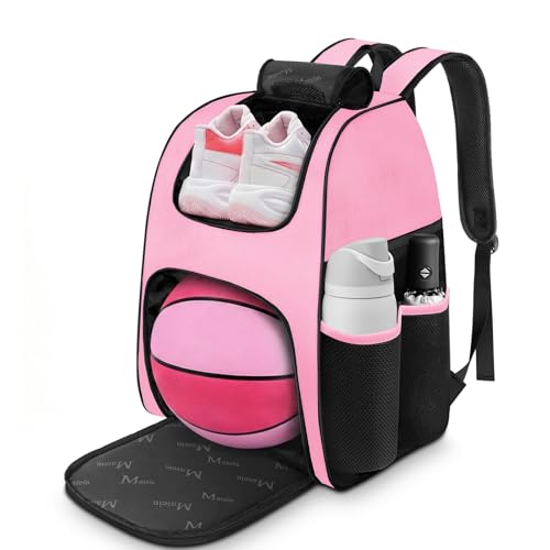 MATEIN Basketball Bag, Sturdy Soccer Bag with Ball Holder & Shoe Compartment, Large Basketball Backpack for Training Equipment, Water Resistant Sports Ball Backpack Fits Volleyball Football, Colorful - color: Black Pink