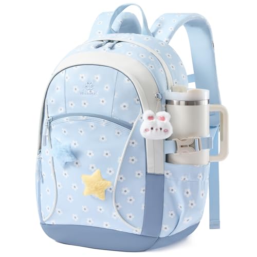 LOVEVOOK School Backpack for Teen Girls & Kids, Lightweight Large Capacity Waterproof Bookbag with 15.6" Laptop Compartment, Cute Ergonomic Bag for Elementary Middle School Students - color: Blue Floral Print, size: 15.6 inch