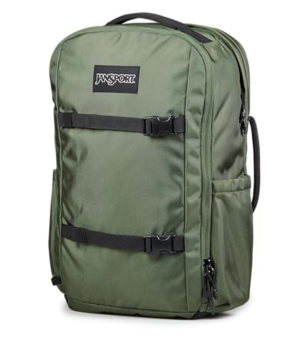 JanSport Venture Pack – Travel Pack With Large Main Compartment with Compression Straps, Dual Water Bottle Pockets, Padded Hip Belt & Luggage Trolley Pass-Through, Cargo Green - color: Cargo Green, style: Venture Pack
