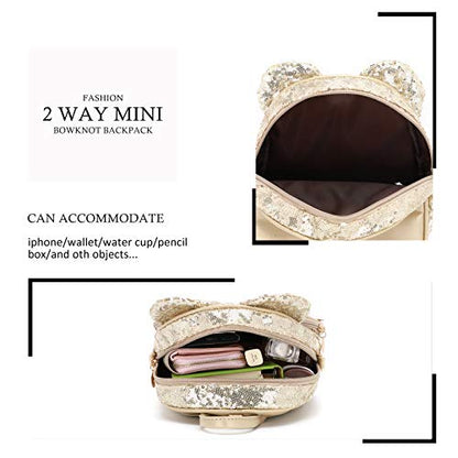 KL928 Girls Mini Backpack Bowknot Polka Dot Cute Small Daypacks Convertible Shoulder Bag Purse for Women - color: Golden-01
