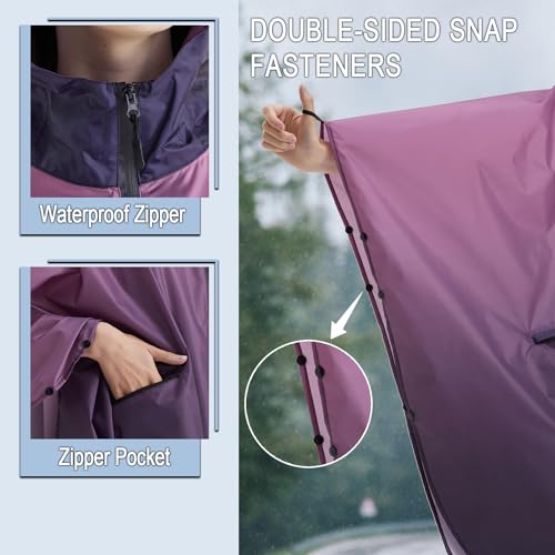 Fashion Hooded Rain Poncho Waterproof Raincoat Jacket with pocket for Women/Men/Adult - color: Gradient Purple