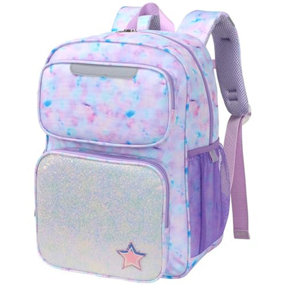Kids Backpack for Girls - 17 Inch Insulated School Bag Ages 8-10 | Elementary Backpack for Grades 3-5, Fits Binder Laptop, Insulated Pocket, Reflective Strips, S-Curve Straps, Purple Tie Dye - color: Purple Tie-dye