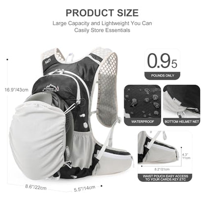 IX INOXTO Hydration Backpack, 18L Lightweight Hiking Backpack with 2L Water Bladder Daypack Women Men, Water Backpack Insulated Hydration Pack for Hiking, Running, Festival, Cycling - color: Black Grey
