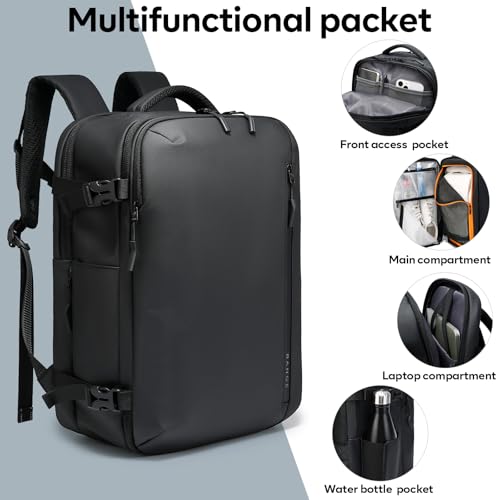 BANGE Travel Backpack with 15.6 Inch Laptop Compartment & TSA Lock for Men and Women, Water-Resistant Large Carry-On, Flight Approved,Black - style: Without Vacuum