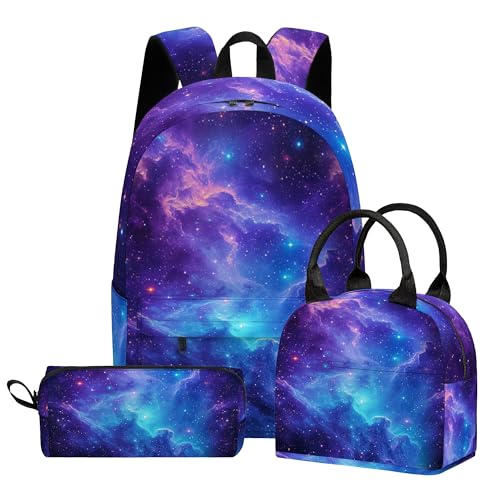 Galaxy 3PCS Backpack for Boys Girls, Kids Back to School Backpack Set with Lunch Box Pencil Case, 17 Inch Lightweight Bookpack 3 in 1 Set for Teens Elementary Middle High School Students - color: Galaxy