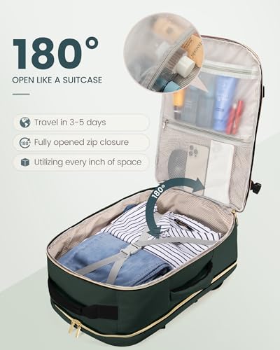 LOVEVOOK 40L Travel Backpack Flight Approved Carry on Backpack,3 Packing Cubes,Waterproof Personal Item Travel Bag,TSA Carry on Luggage Suitcase Travel Essentials,Gifts for Women & Men,fits 17" Laptop - color: Dark Green-black-1, size: Large-40L-4Pcs