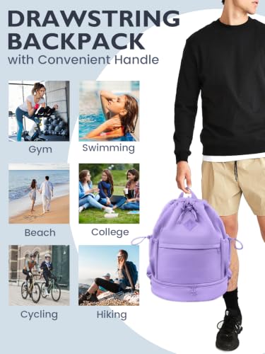 RHDZO Drawstring Gym Backpack with Shoe Compartment and Wet Pocket, Purple - color: Purple