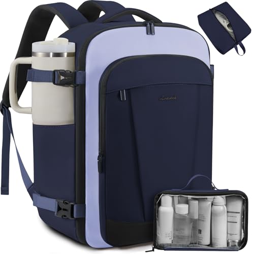 LOVEVOOK 40L Travel Backpack for Women & Men, Airline Approved Carry On Backpack, TSA Personal Item Bag fits 17.3 Inch Laptop, Waterproof Weekender Overnight Bags Suitcase for Work, Ink Blue-Grey - color: Ink Blue-grey Blue-black, size: 40L-17.3Inch-3Pcs