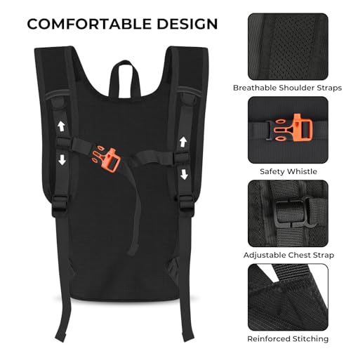 13L Small Hiking Backpack for Women Men, Lightweight Foldable Day pack, Packable Daypack for Travel, Camping (Black) - color: Black