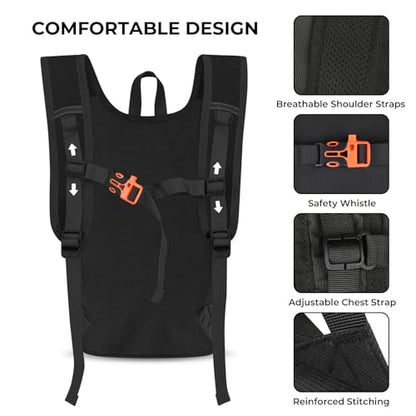 13L Small Hiking Backpack for Women Men, Lightweight Foldable Day pack, Packable Daypack for Travel, Camping (Black) - color: Black