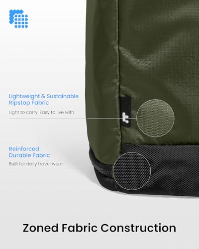 tomtoc 23L-28L Expandable Travel Backpack, Underseat Flight Approved Personal Item for Ryanair Southwest Frontier JetBlue, Lightweight Carry-on Luggage, Water-resistant Business Rucksack Weekender Bag - color: Green