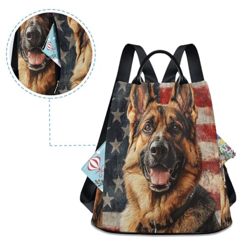 ALAZA German Shepherd American Flag Independence 4th Of July Trips Hiking Camping Rucksack Pack for Women - color: multicolor 15