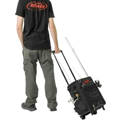 SKB Tak-Pak Backpack with Wheels, Removable Straps, and Retractable Pull Handle, Rolling Tackle Box with 4 Drawers and 5 Exterior Pockets, Black