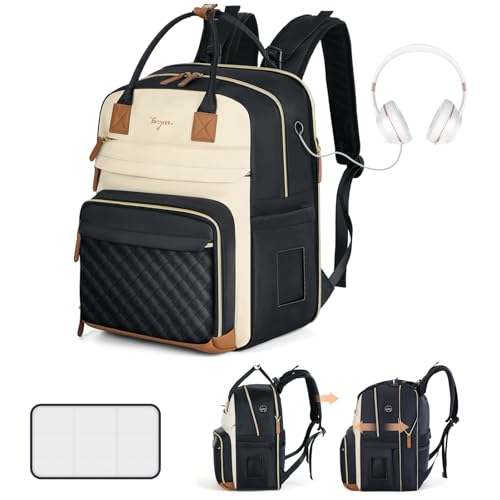 Diaper Bag Backpack - Extra Large Diaper Bag for 2 Kids Twin, Travel Baby Bags for Mom Dad 25-37L Expandable with Changing Pad Earphone Hole, Apricot Black - color: Black & Apricot