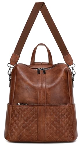 sqlp Fashion Backpack Purse for Women Faux Leather Ladies Handbags - color: Brown, size: Large