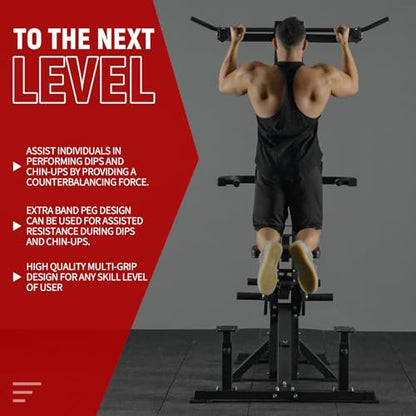 Assisted Pull Up Machine, GMWD 600LBS Leverage Assisted Chin and Dip Machine, 4 in 1 Plate Loaded Gym Equipment, Pull Up Machine with 1:1 Counterweight System & Band Peg for Home Gym