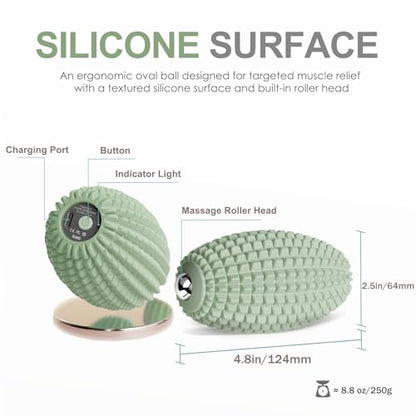 Silicone Vibrating Massage Ball with Rolling Head, 3-Speed Myofascial Massage Roller for Plantar Fasciitis Relief, Hip & Psoas Release, Trigger Point Therapy for Neck, Back, Foot (Green) - color: Green