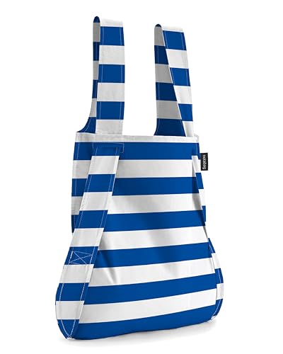 Notabag Original 2 in 1 Backpack and Bag – waterproof – reusable grocery bags – clever design for more flexibility - color: Navy Stripes