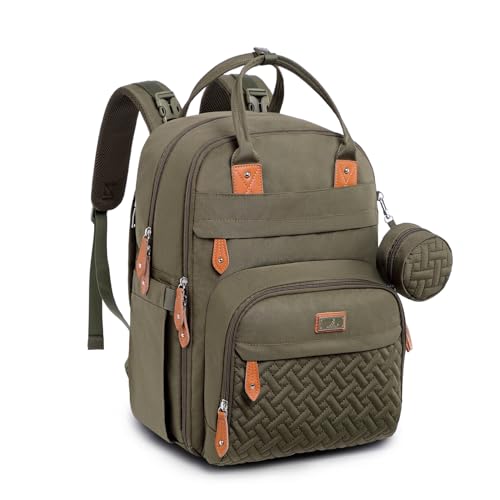 BabbleRoo Diaper Bag Backpack - Baby Essentials Travel Tote - Multi Function Water Resistant Diaper Bag, Travel Essentials Baby Bag with Changing Pad, Stroller Straps & Pacifier Case - Army Green - color: Army Green, size: Large