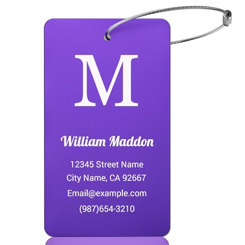 Luggage Tags for Suitcase - Personalized Engraved Metal Tag for Purple Cruise Travel - Custom Name Tags Suitable for Bags and Backpacks No Underline (2x3.5 inch) - color: Purple, size: Vertical Rectangle (3.5x2")