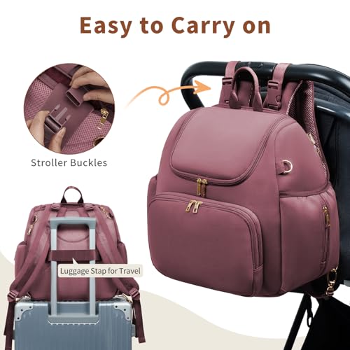 CEI-CEI Neoprene Diaper Bag Backpack Stylish Baby Maternity Bags Travel Tote for Mom with Insulated Pockets, Changing Pad, Stowable Shoulder Strap - color: Rose