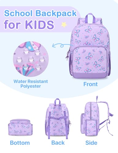 VASCHY Kids Backpacks, 12L Toddler & 17.5L School Backpacks, Lightweight Water-Resistant for Boys and Girls Ages 3-12 - color: Purple Flutter-s, size: Small