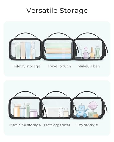 BAGSMART TSA-Approved Toiletry Bag, Large Opening Clear Makeup Bag with Handle, Quart Sized Travel Toiletry Bag, Carry-On Airline Compliant for Men and Women (Black) - color: Black, size: Medium