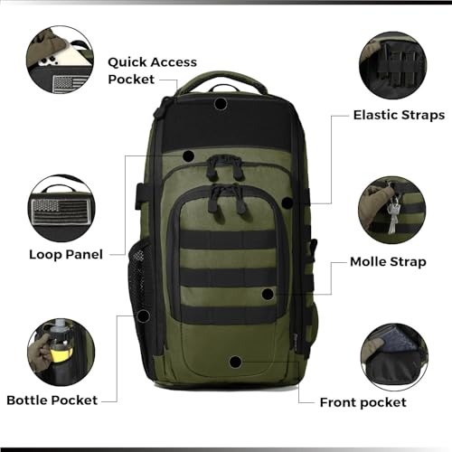 DBTAC Tactical Personal Defense EDC Bags & Packs | 10L Military Shoulder Backpack with Sling for Concealed Carry, Range, Travel, Hiking, Outdoor Sports (Green) - color: Green
