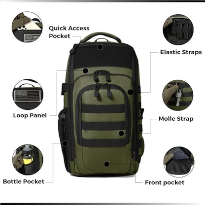 DBTAC Tactical Personal Defense EDC Bags & Packs | 10L Military Shoulder Backpack with Sling for Concealed Carry, Range, Travel, Hiking, Outdoor Sports (Green) - color: Green