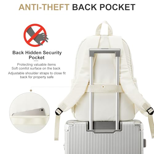 College Backpack For Women Men,Lightweight High School Bag,School Backpack With Lots Of Pockets,Cute Bookbag For Teens Boys Girls,Casual Daypack Backpack For School(Beige) - color: F2-white